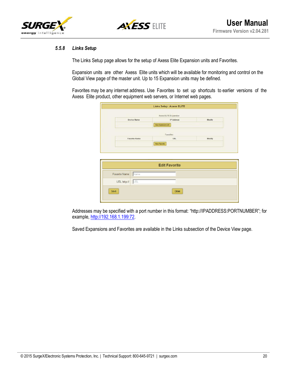 8 links setup, Links setup, User manual | SurgeX SX-AX20E User Manual | Page 20 / 34