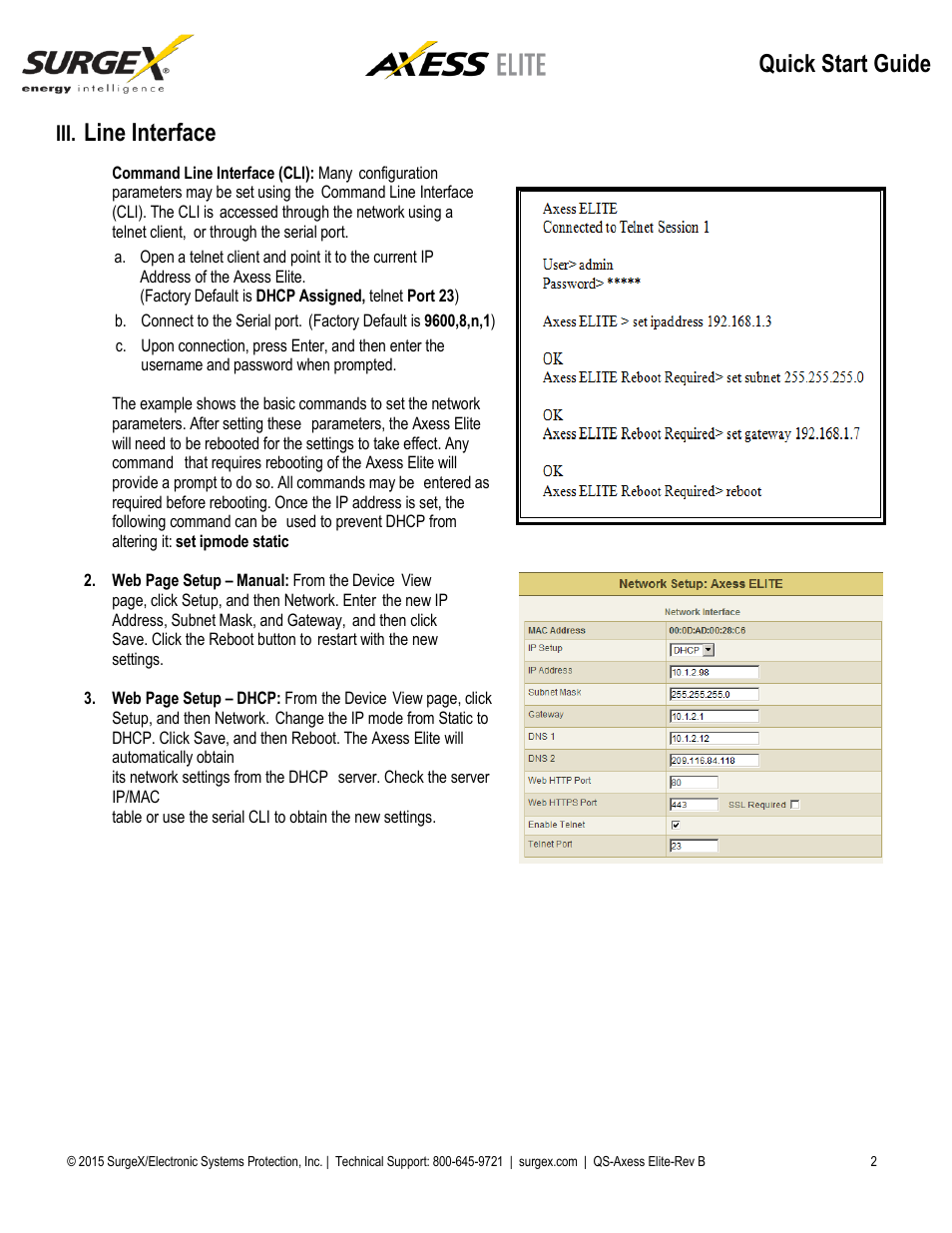 Quick start guide, Line interface | SurgeX SX-AX20E User Manual | Page 3 / 3