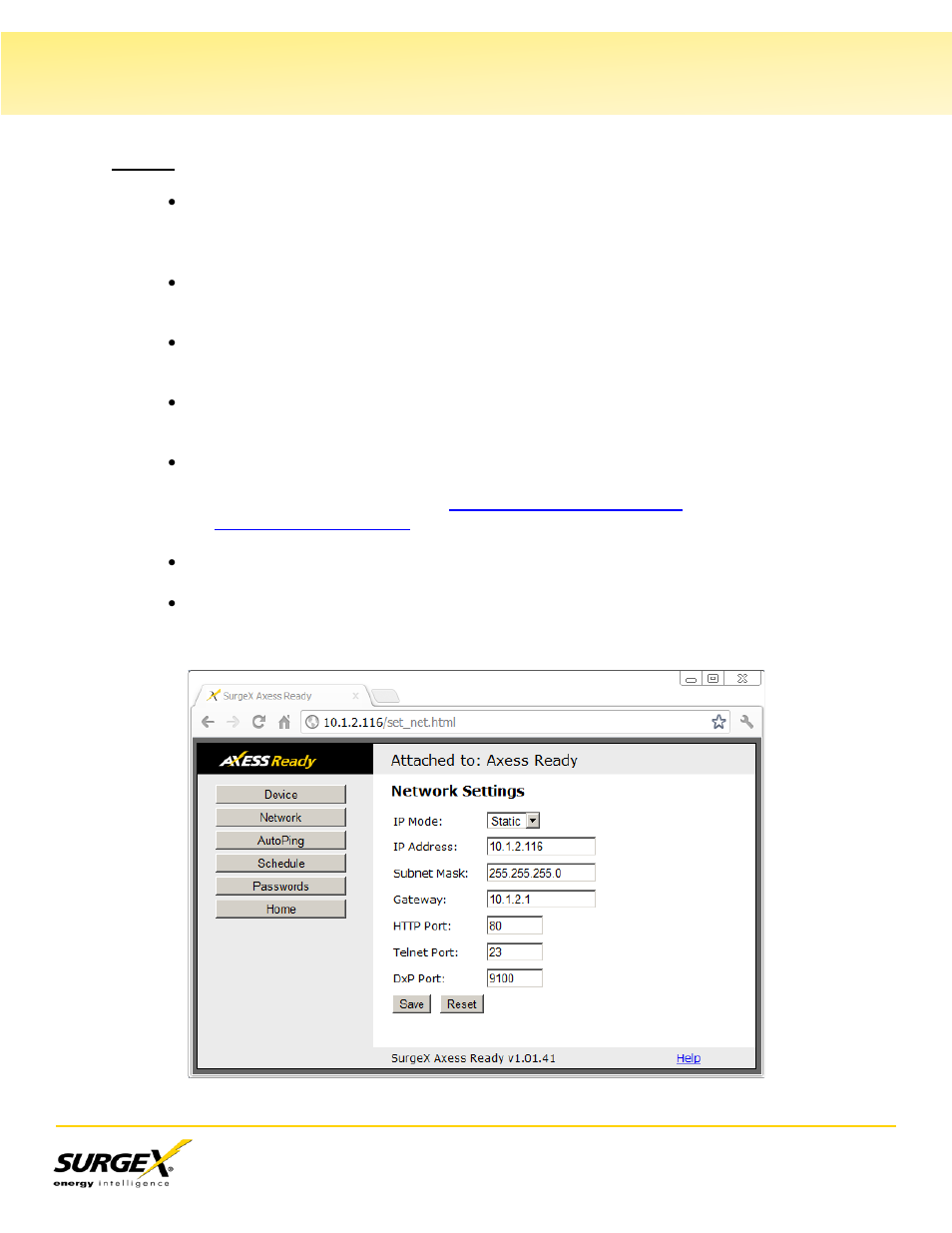 Network, V. web server, Continued) | SurgeX SA-82 User Manual | Page 11 / 26