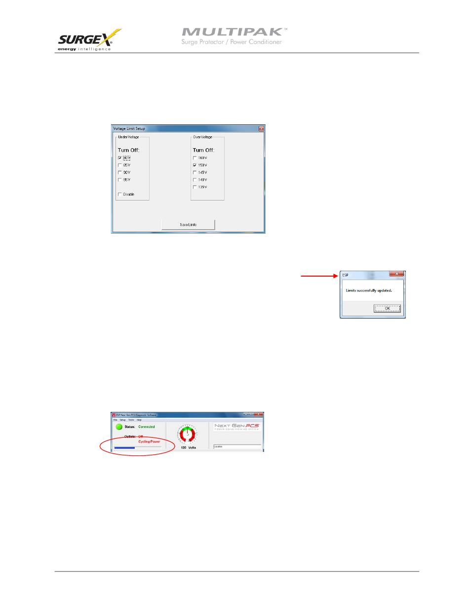 Voltage limit selection, Cycle power command | SurgeX SX-DS-156 User Manual | Page 16 / 23