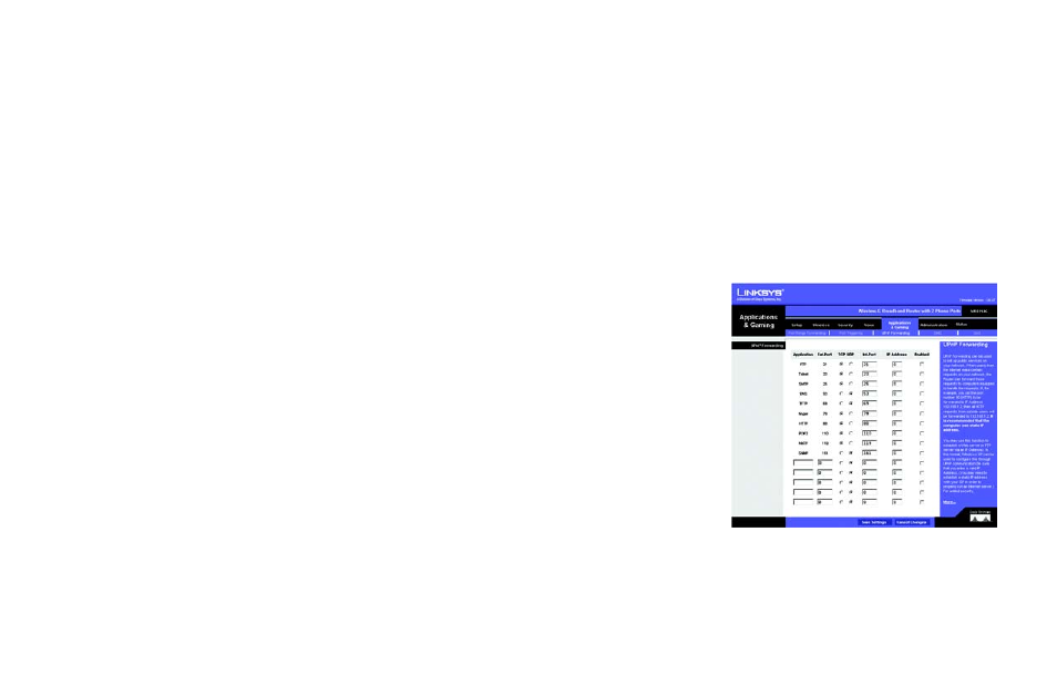 The applications & gaming tab - upnp forwarding | Cisco WRTP54G User Manual | Page 47 / 114