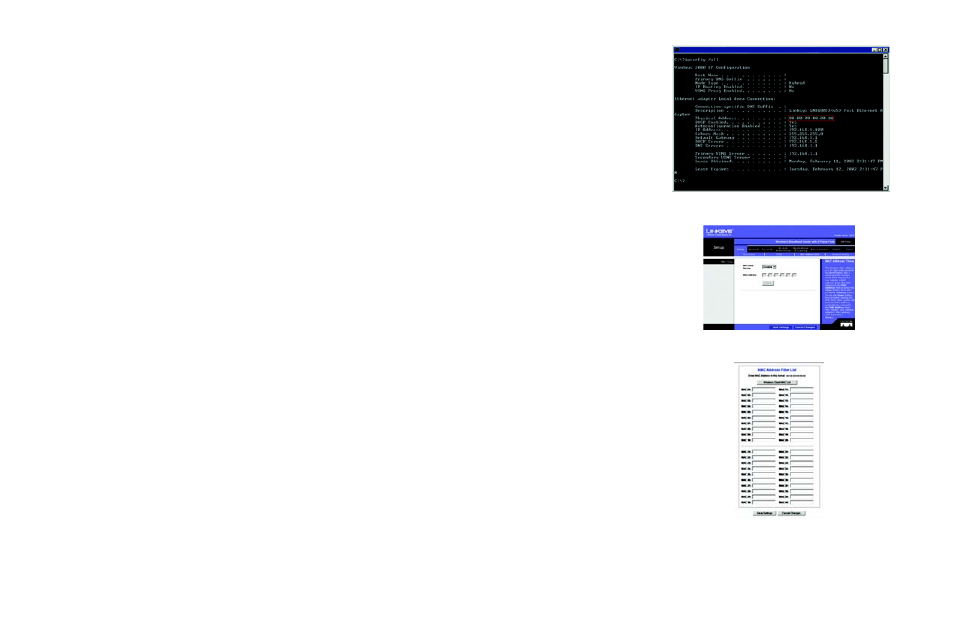 Windows 2000 or xp instructions, For the router’s web-based utility, Figure c-3: mac/physical address | Figure c-4: mac address clone, Figure c-5: mac address filter | Cisco WRTP54G User Manual | Page 92 / 114