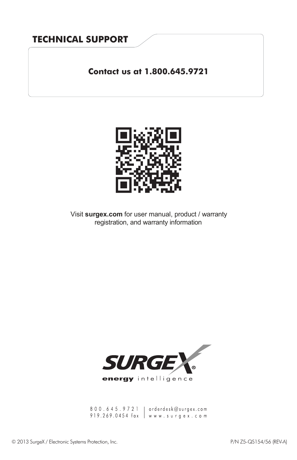 Technical support | SurgeX SX-DS-156 User Manual | Page 4 / 4