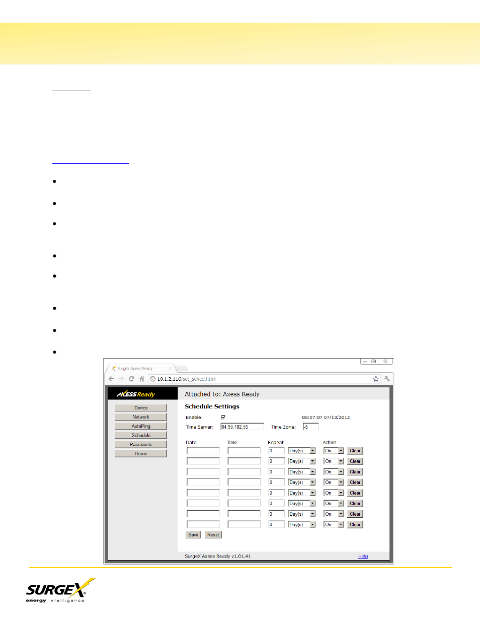 Schedule, Vi. web server, Continued) | SurgeX CM-1115-RT-AR User Manual | Page 17 / 31