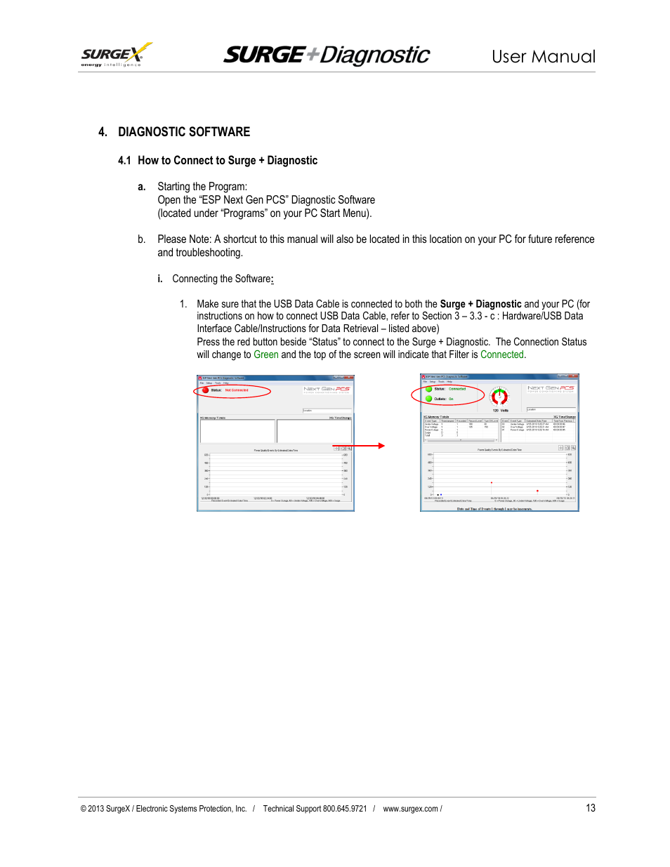 Diagnostic software, Diagnostic software 13, User manual | SurgeX Defender Series Surge + Diagnostic User Manual | Page 14 / 27