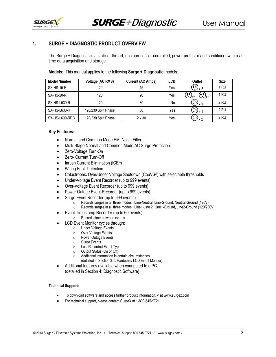 Surge + diagnostic product overview, Surge + diagnostic product overview 3, User manual | SurgeX Defender Series Surge + Diagnostic User Manual | Page 4 / 27