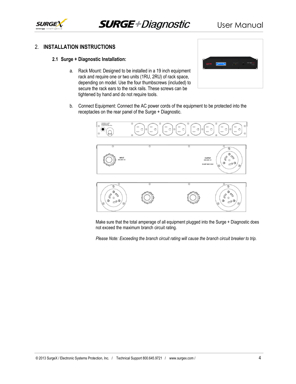 Installation instructions, Intallation instructions 4, User manual | SurgeX Defender Series Surge + Diagnostic User Manual | Page 5 / 27