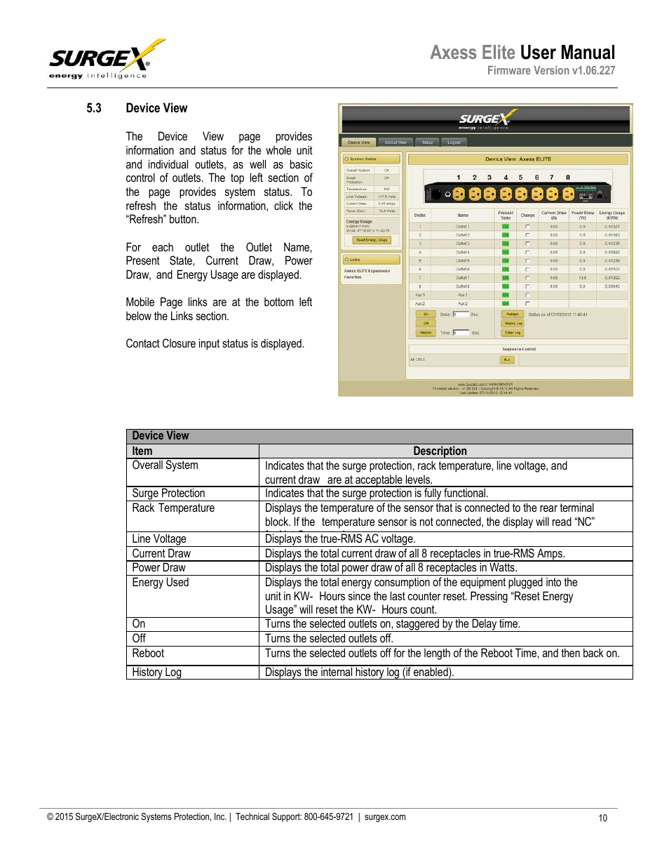 3 device view, Axess elite user manual | SurgeX SX-AX20E User Manual | Page 11 / 36