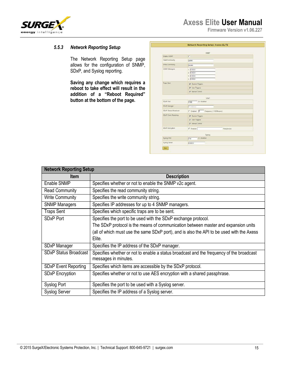 Network reporting setup, Axess elite user manual | SurgeX SX-AX20E User Manual | Page 16 / 36