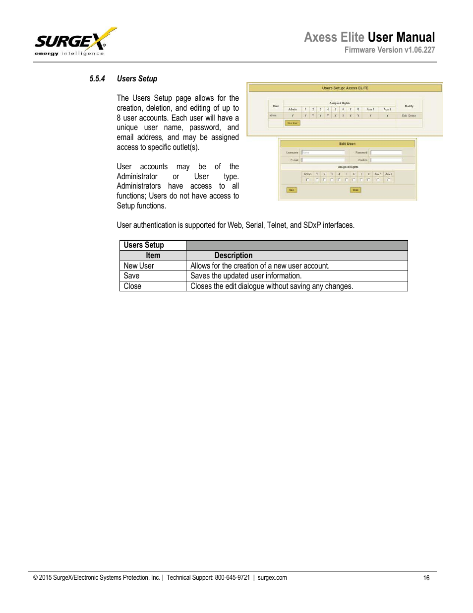 Users setup, Axess elite user manual | SurgeX SX-AX20E User Manual | Page 17 / 36