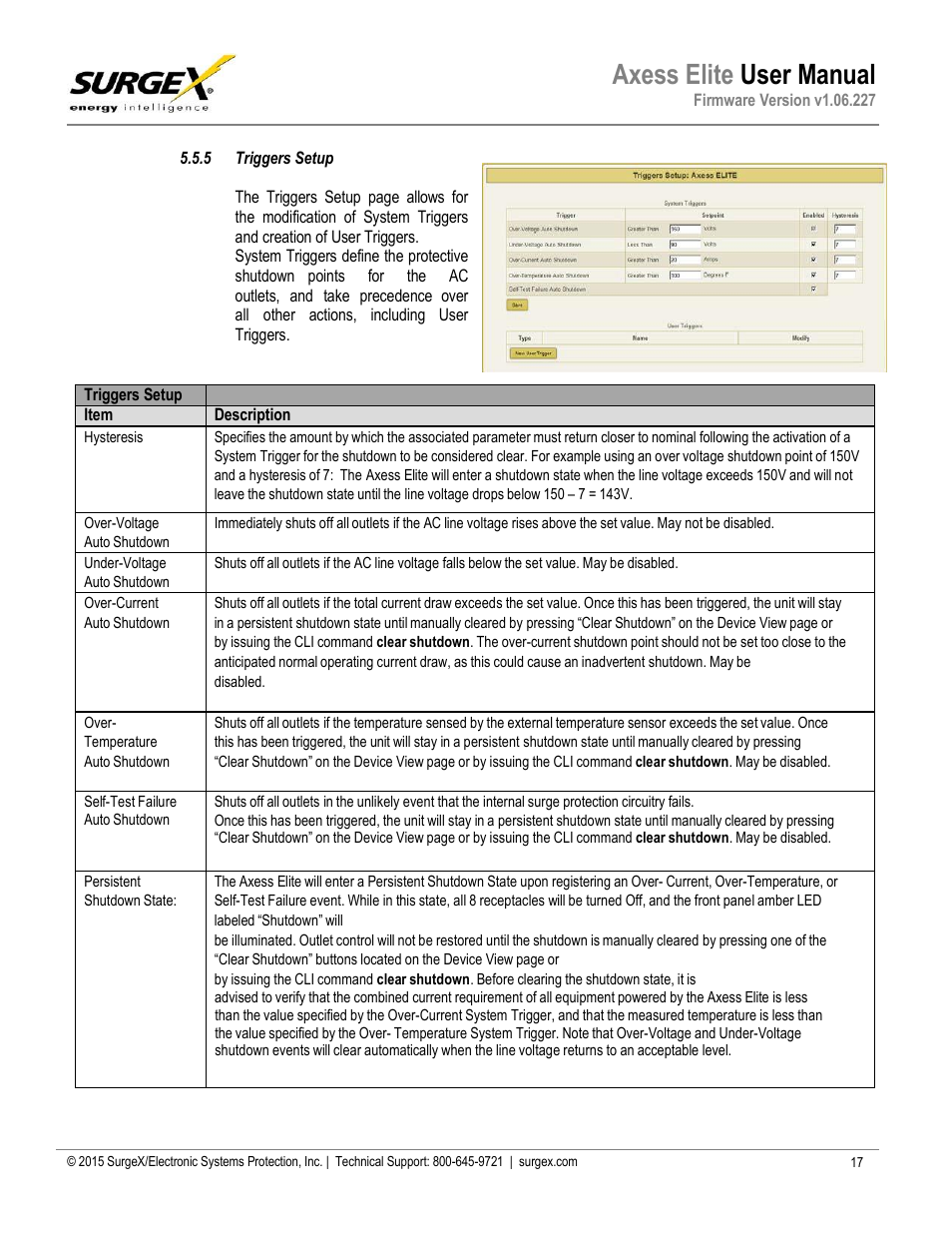 Triggers setup, Axess elite user manual | SurgeX SX-AX20E User Manual | Page 18 / 36