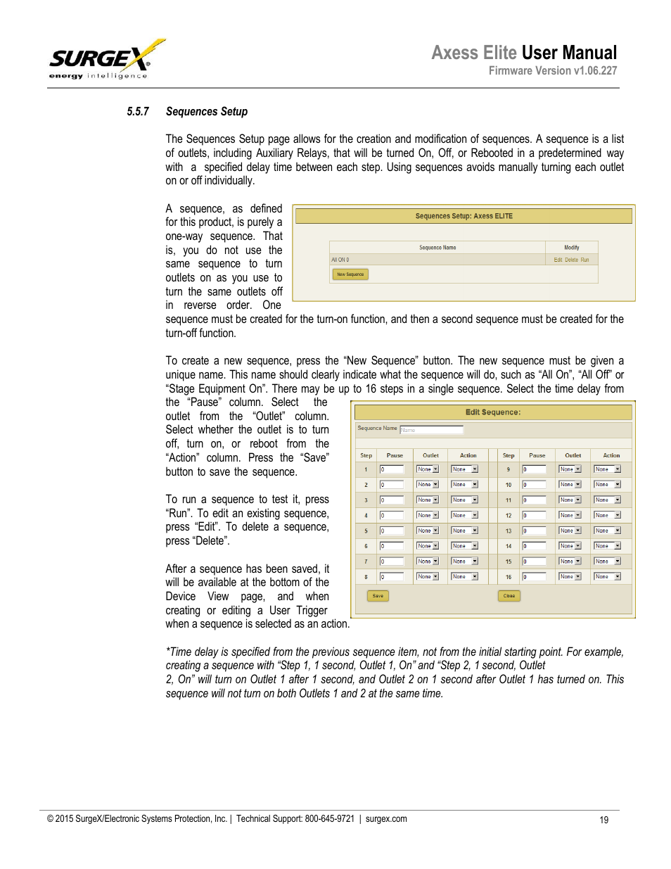 Sequences setup, Axess elite user manual | SurgeX SX-AX20E User Manual | Page 20 / 36