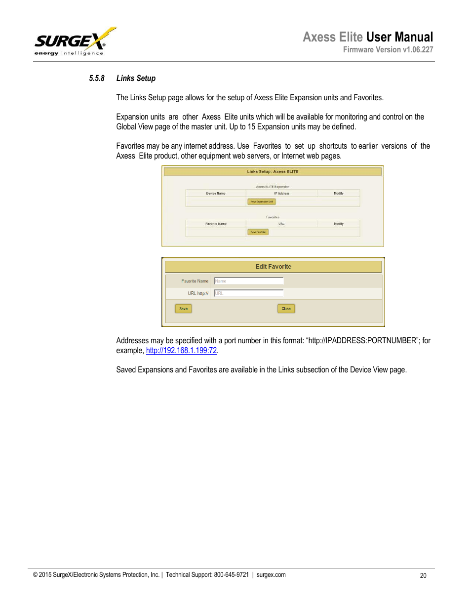 Links setup, Axess elite user manual | SurgeX SX-AX20E User Manual | Page 21 / 36