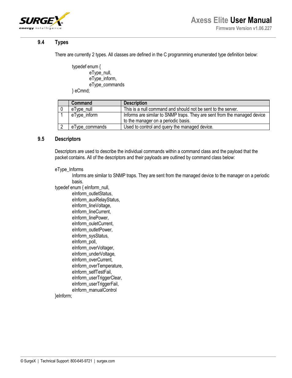 Types, 5 descriptors, Axess elite user manual | SurgeX SX-AX20E User Manual | Page 28 / 36