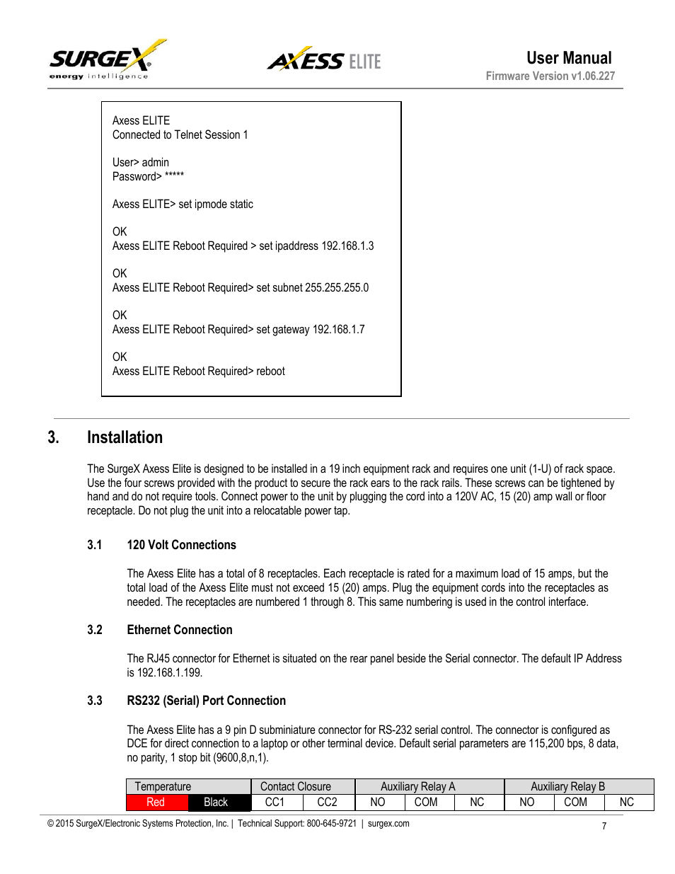 Installation, 120 volt connections, Ethernet connections | User manual | SurgeX SX-AX20E User Manual | Page 8 / 36