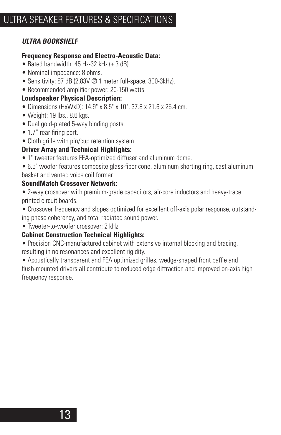 Ultra_speaker_manual_v1.1_01282013_14, Ultra speaker features & specifications | SVS Ultra Speakers User Manual | Page 14 / 17