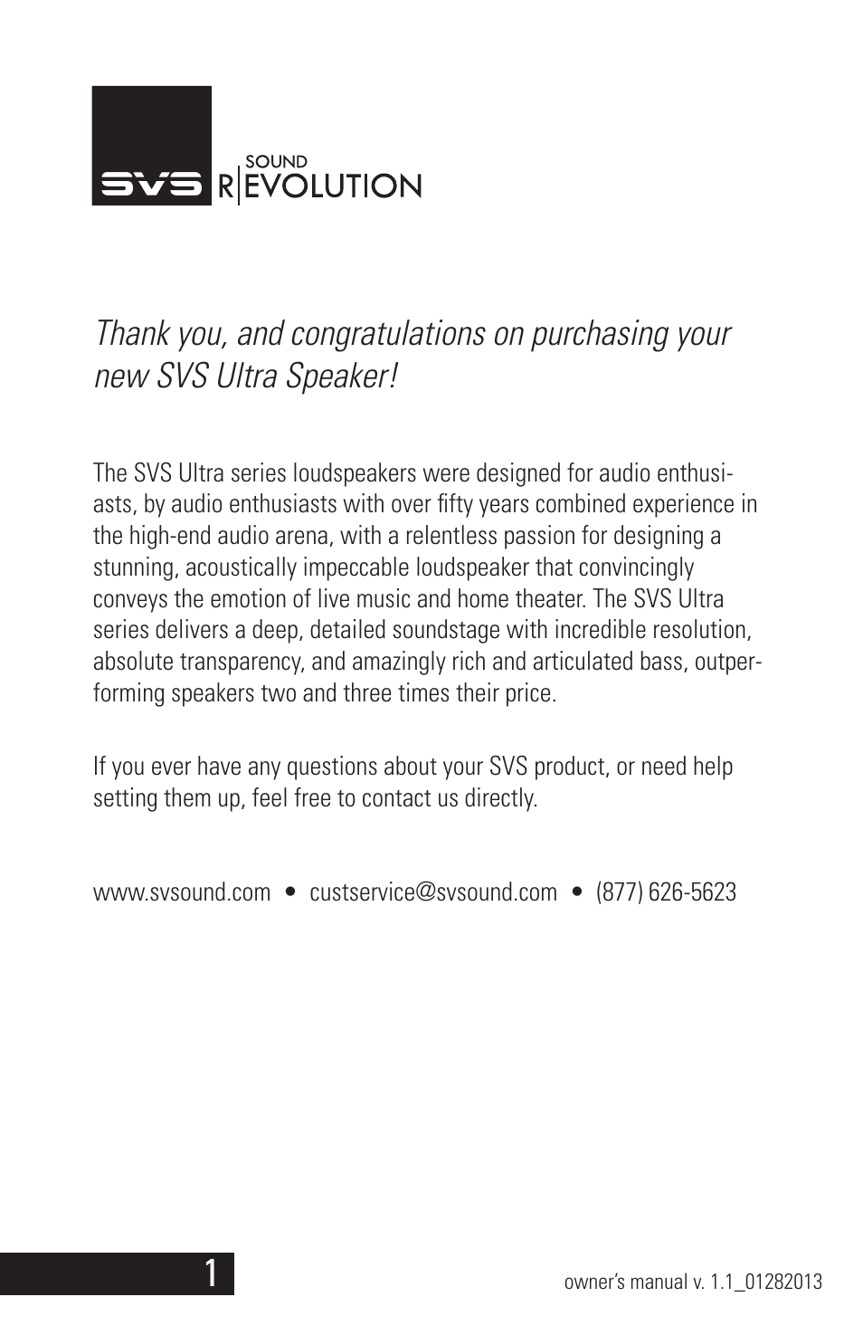 Ultra_speaker_manual_v1.1_01282013_2 | SVS Ultra Speakers User Manual | Page 2 / 17