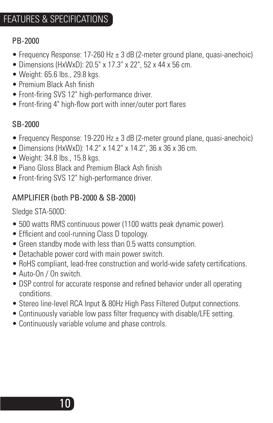 Pb-sb-2000_manual_singles_03252013_12, Features & specifications | SVS SB-2000 User Manual | Page 11 / 14