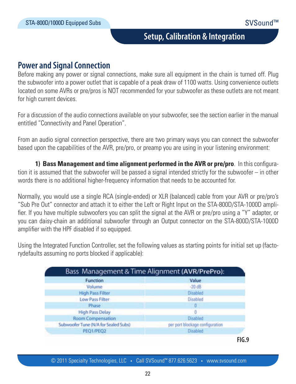 Power and signal connection, Setup, calibration & integration, Svsound | SVS SB13-Ultra User Manual | Page 22 / 34