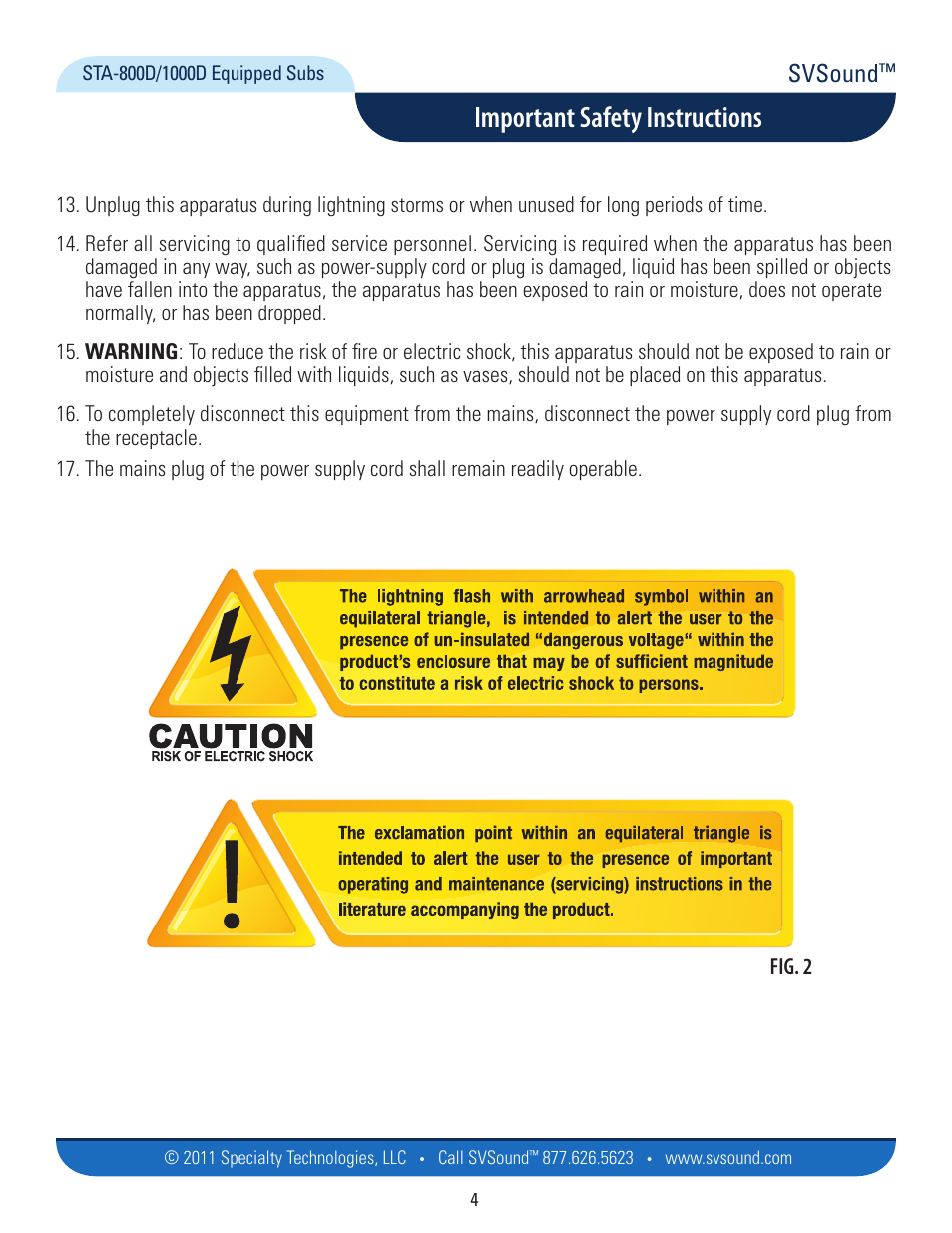 Important safety instructions, Svsound, Fig. 2 | SVS SB13-Ultra User Manual | Page 4 / 34