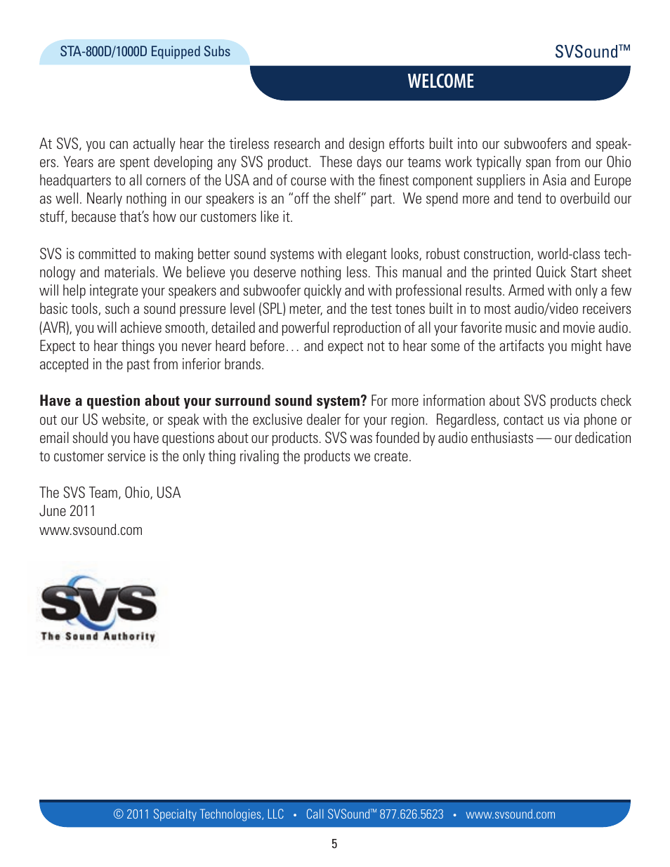 Welcome, Svsound | SVS SB13-Ultra User Manual | Page 5 / 34