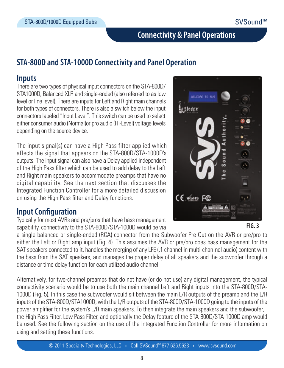 Input configuration, Connectivity & panel operations, Svsound | SVS SB13-Ultra User Manual | Page 8 / 34