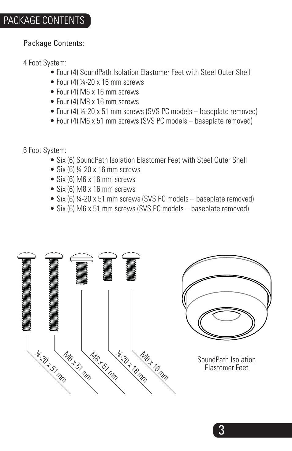 Soundpath_swis_manual_10252013_4, Package contents | SVS SoundPath Subwoofer Isolation System User Manual | Page 4 / 10