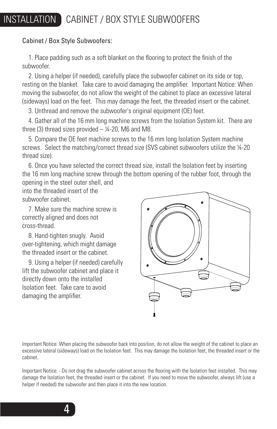 Soundpath_swis_manual_10252013_5, Installation cabinet / box style subwoofers | SVS SoundPath Subwoofer Isolation System User Manual | Page 5 / 10