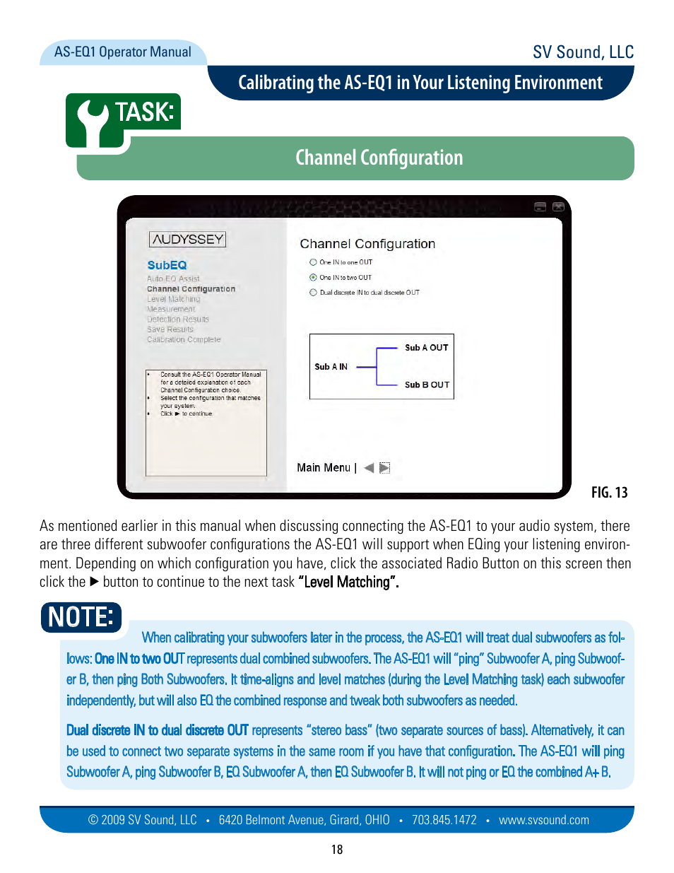 Channel configuration, Task, Sv sound, llc | SVS AS EQ1 User Manual | Page 18 / 37