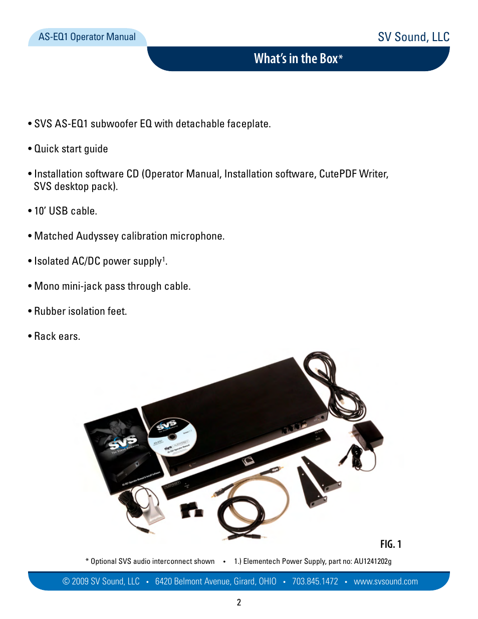 What’s in the box, Sv sound, llc, Fig. 1 | SVS AS EQ1 User Manual | Page 2 / 37