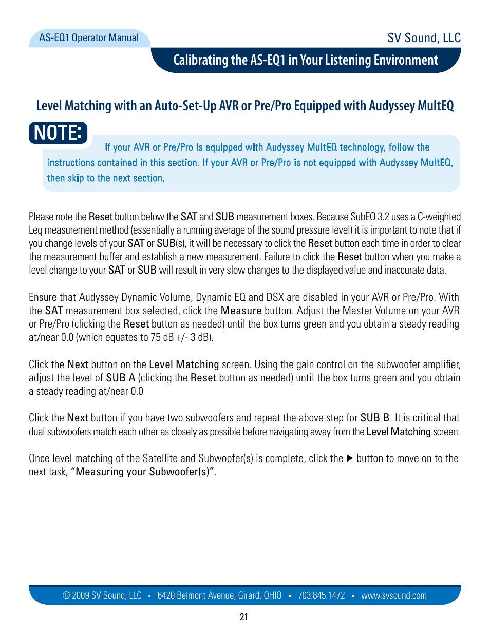 Sv sound, llc | SVS AS EQ1 User Manual | Page 21 / 37