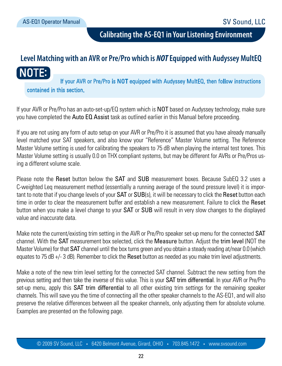 Sv sound, llc | SVS AS EQ1 User Manual | Page 22 / 37