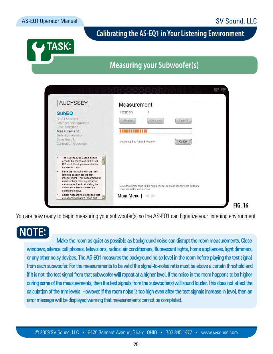 Measuring your subwoofer(s), Task, Sv sound, llc | SVS AS EQ1 User Manual | Page 25 / 37