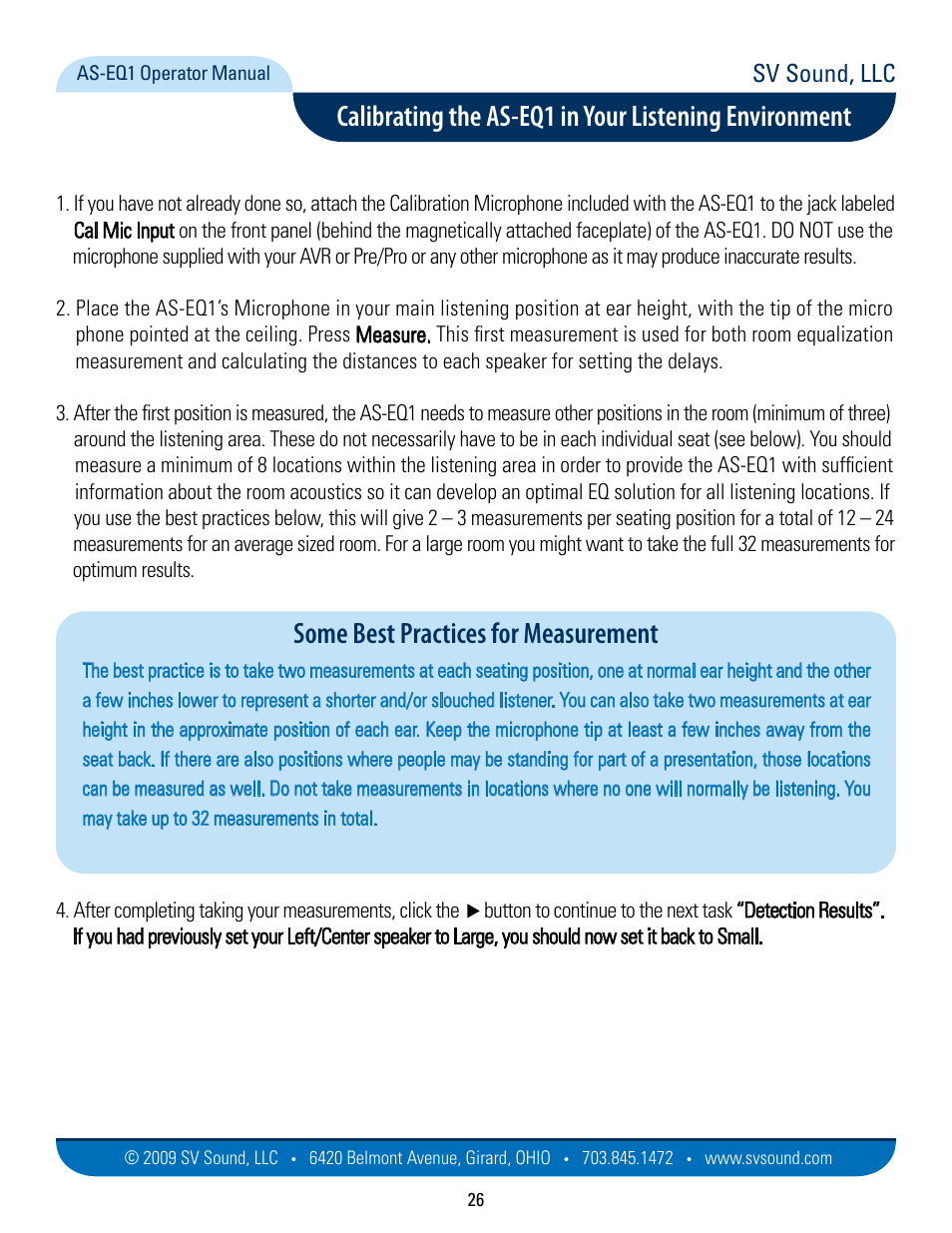 Some best practices for measurement, Sv sound, llc | SVS AS EQ1 User Manual | Page 26 / 37