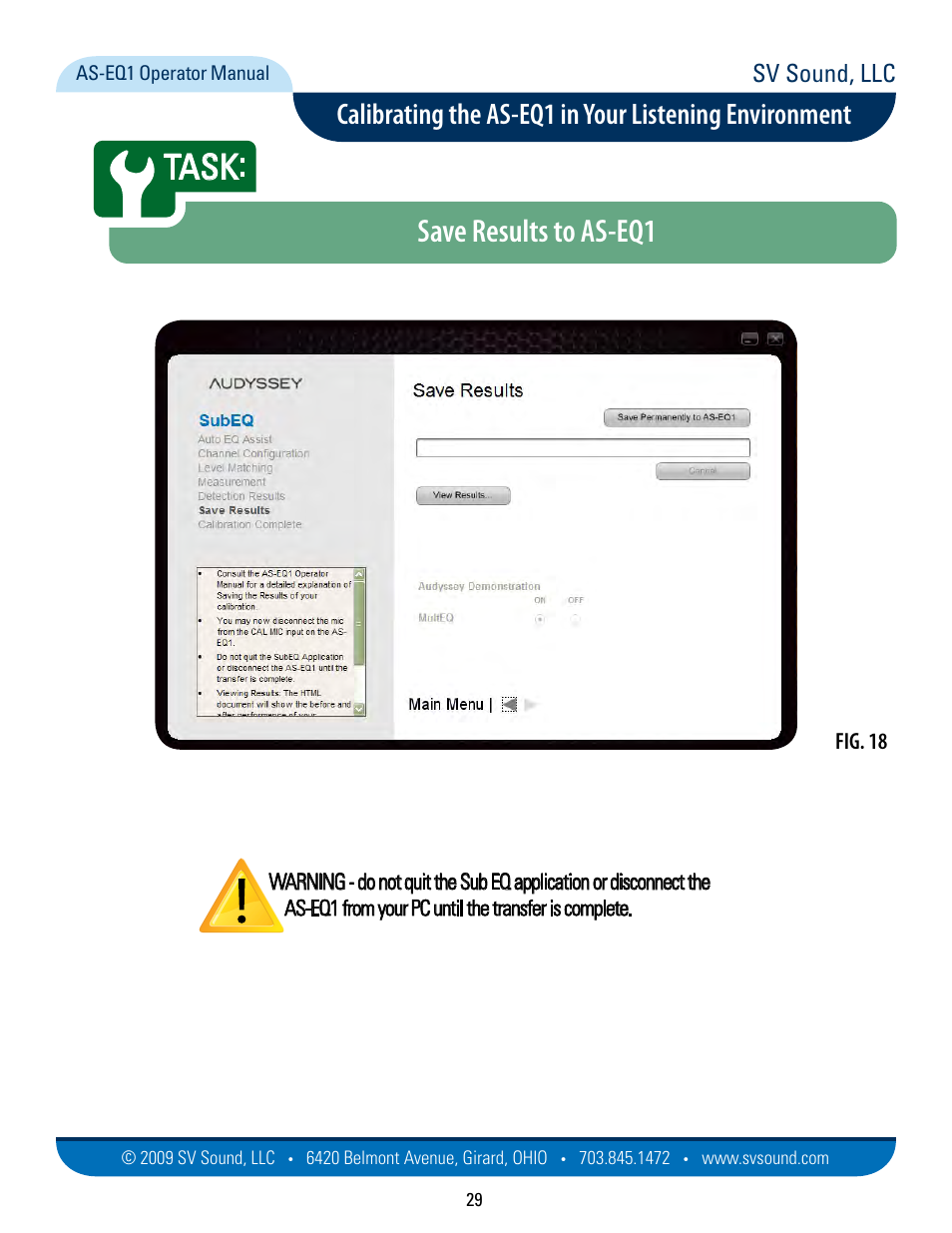 Save results to as-eq1, Task, Sv sound, llc | Fig. 18 | SVS AS EQ1 User Manual | Page 29 / 37