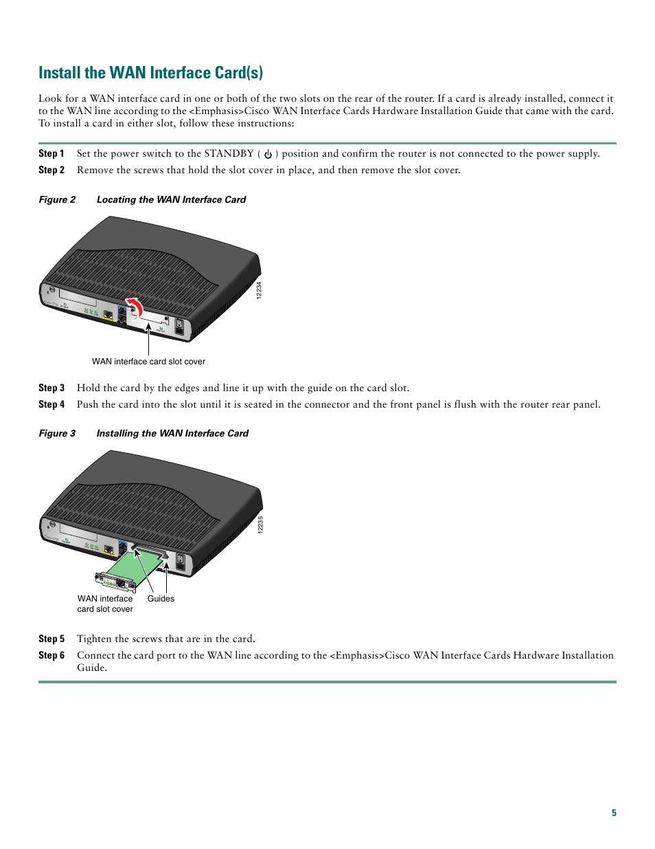 Install the wan interface card(s) | Cisco 1720 User Manual | Page 5 / 12