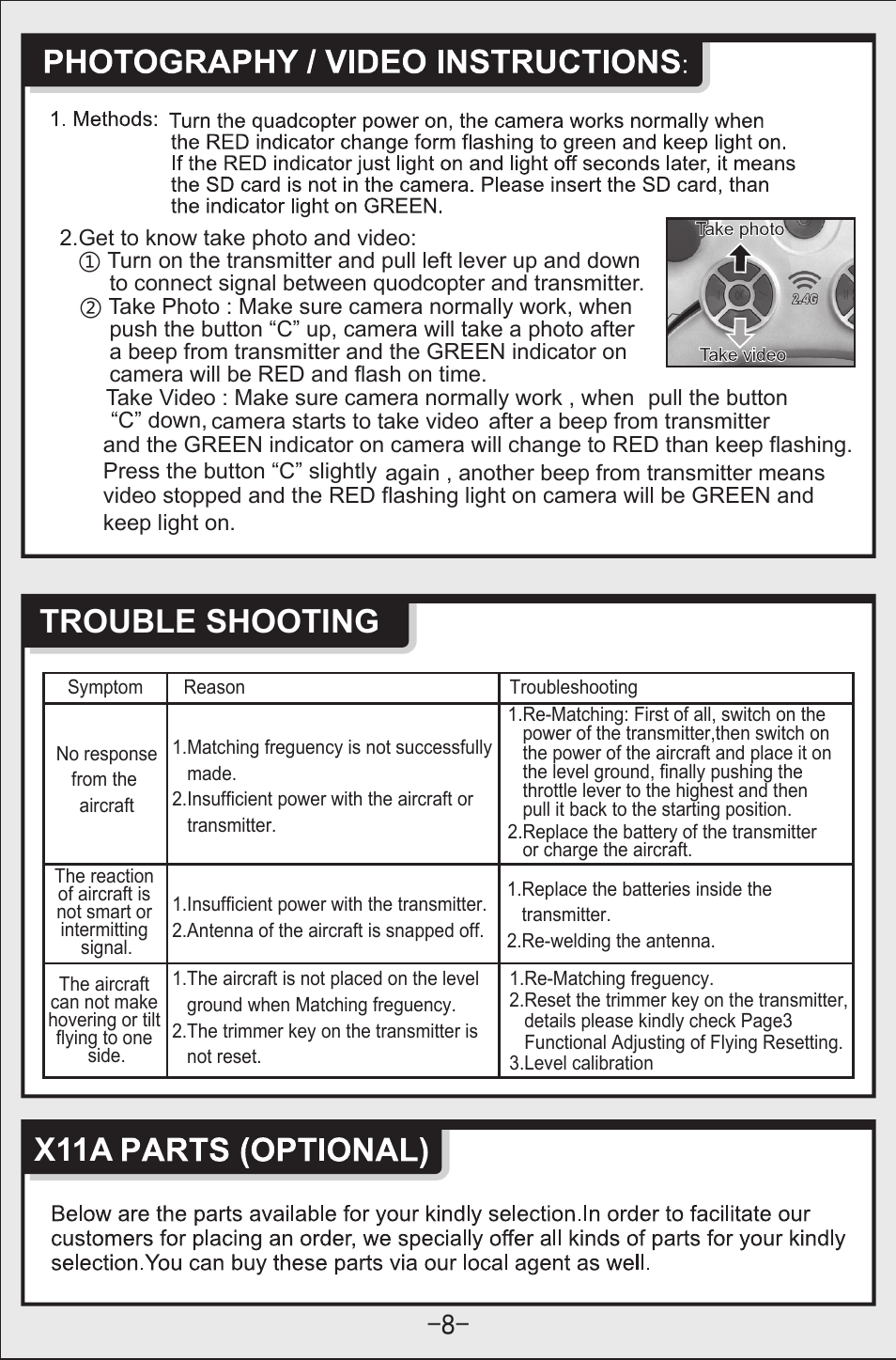 Trouble shooting, X11a | Syma Toys X11C User Manual | Page 9 / 12