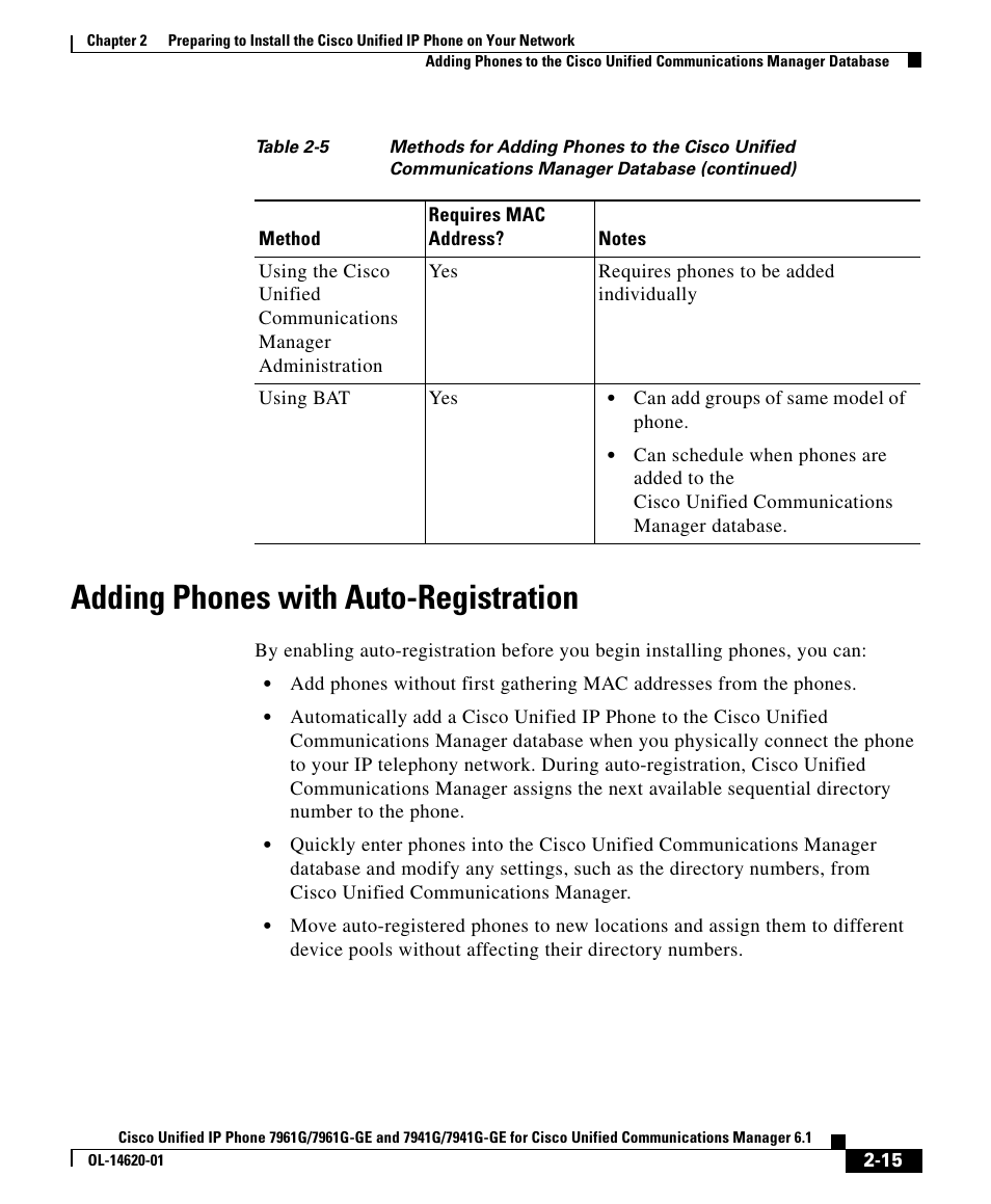 Adding phones with auto-registration | Cisco IP Phone 7961G-GE User Manual | Page 15 / 22
