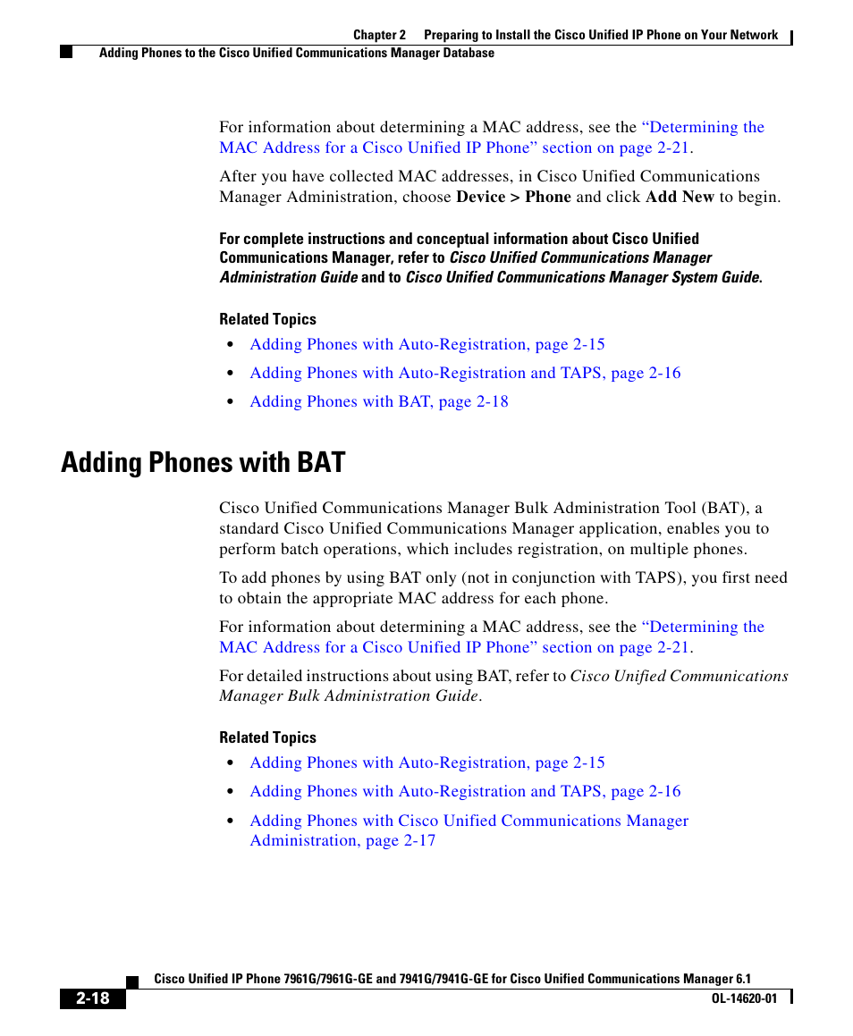 Adding phones with bat, Adding phones with bat” section on | Cisco IP Phone 7961G-GE User Manual | Page 18 / 22