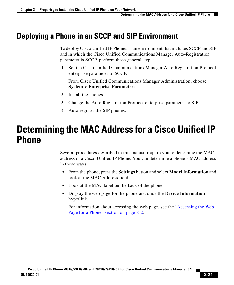 Deploying a phone in an sccp and sip environment, Determining the | Cisco IP Phone 7961G-GE User Manual | Page 21 / 22