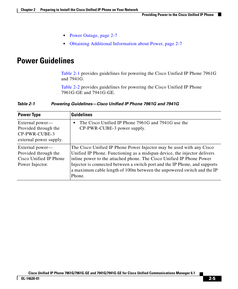 Power guidelines | Cisco IP Phone 7961G-GE User Manual | Page 5 / 22