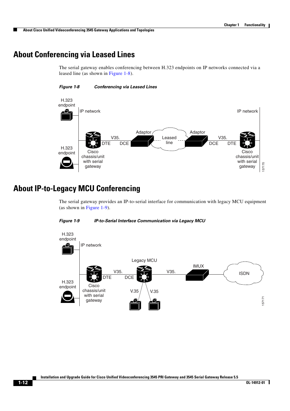 About conferencing via leased lines, About ip-to-legacy mcu conferencing, About conferencing via leased lines” section on | Cisco 545 Serial User Manual | Page 18 / 74