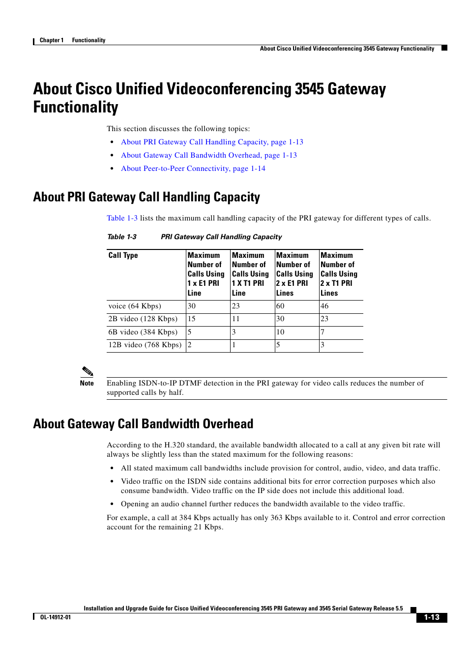 About pri gateway call handling capacity, About gateway call bandwidth overhead | Cisco 545 Serial User Manual | Page 19 / 74