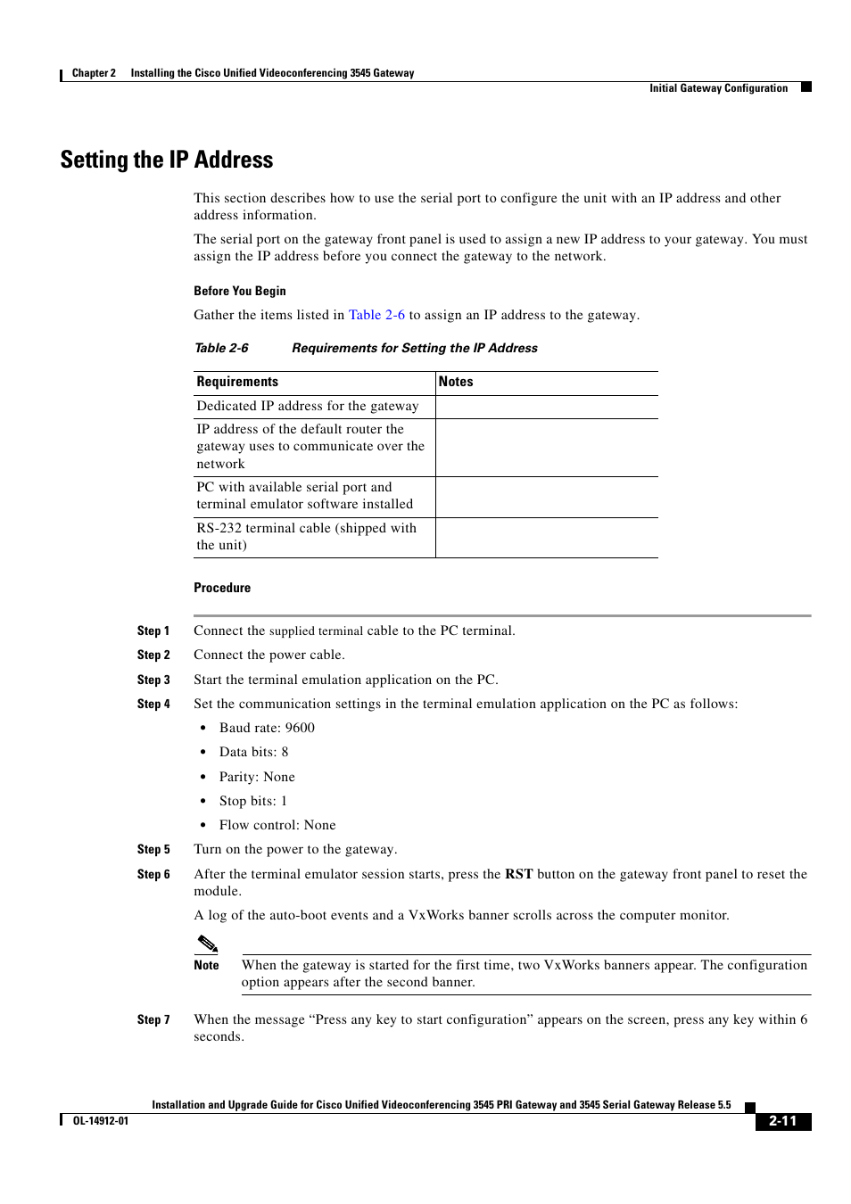 Setting the ip address | Cisco 545 Serial User Manual | Page 31 / 74