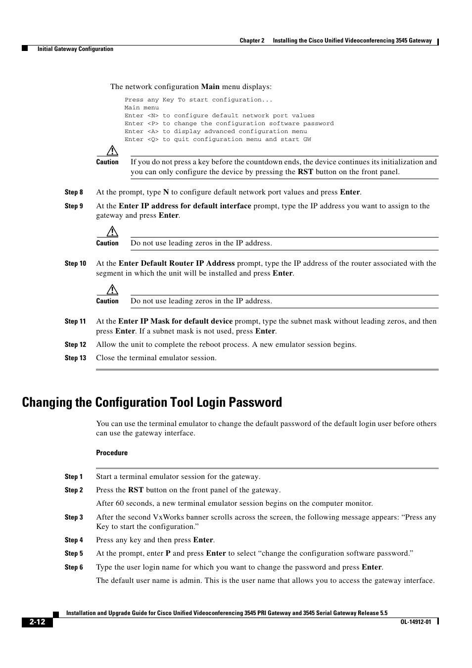 Changing the configuration tool login password | Cisco 545 Serial User Manual | Page 32 / 74