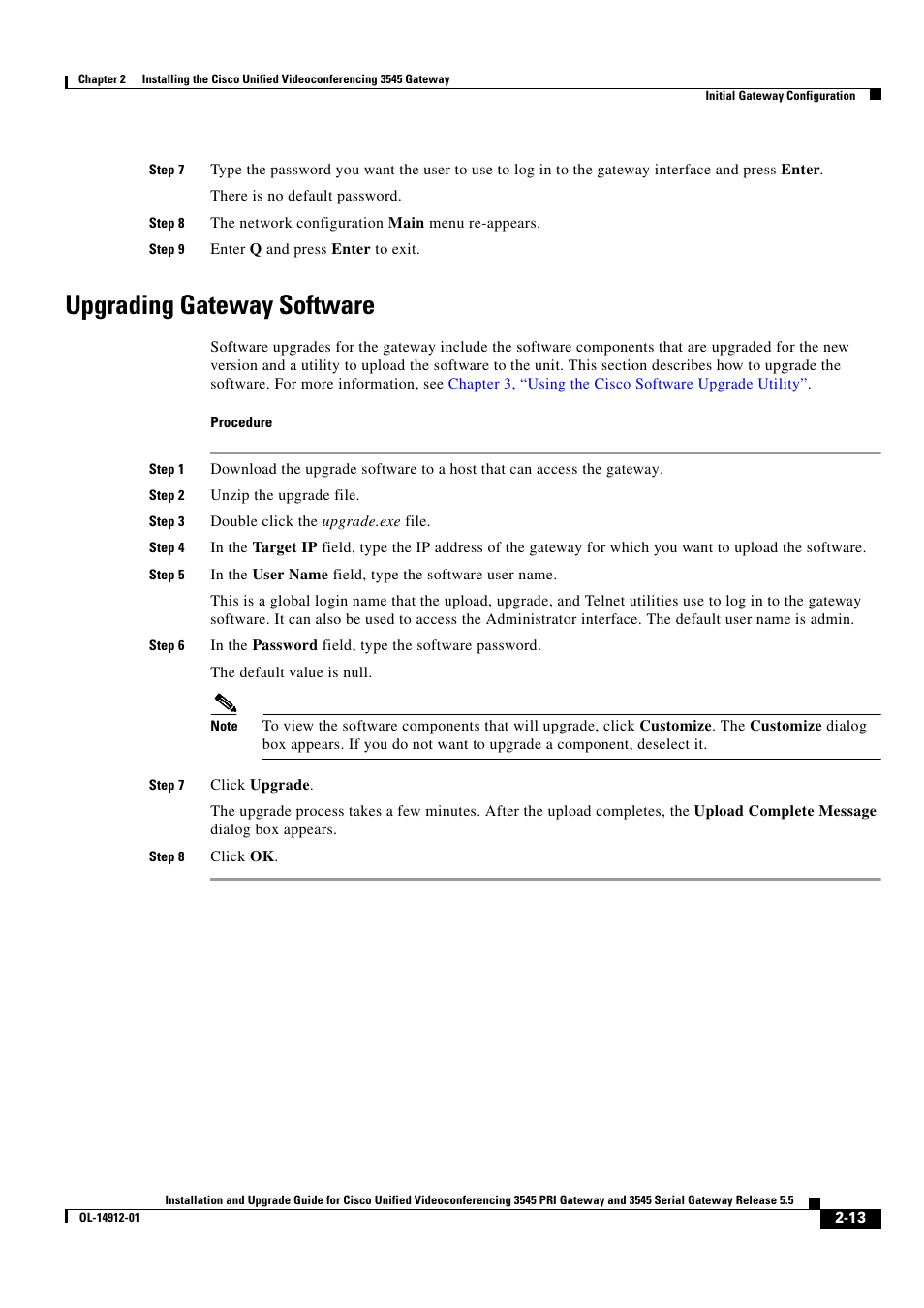 Upgrading gateway software | Cisco 545 Serial User Manual | Page 33 / 74