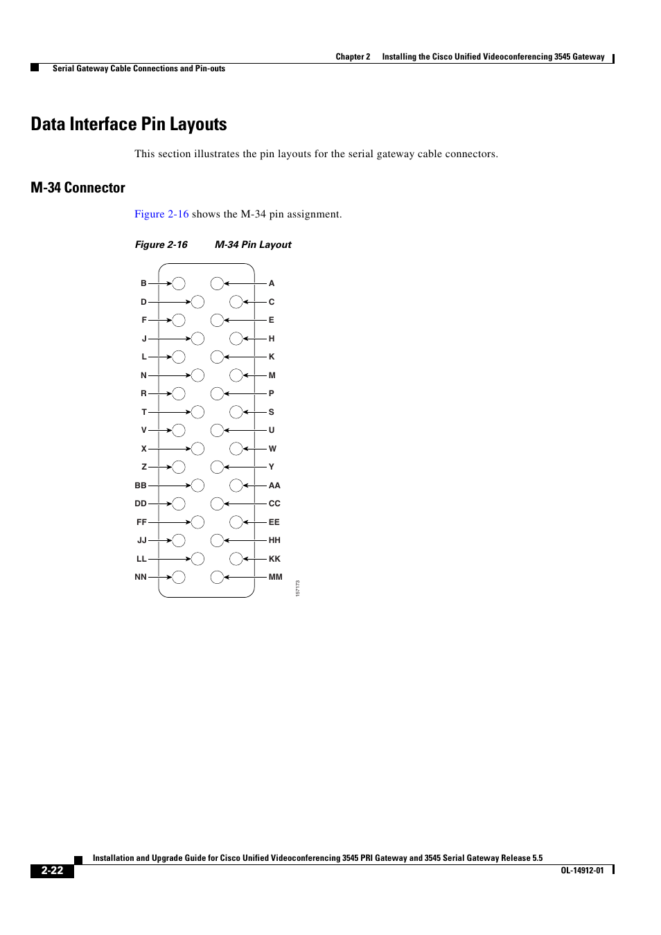 Data interface pin layouts, M-34 connector | Cisco 545 Serial User Manual | Page 42 / 74