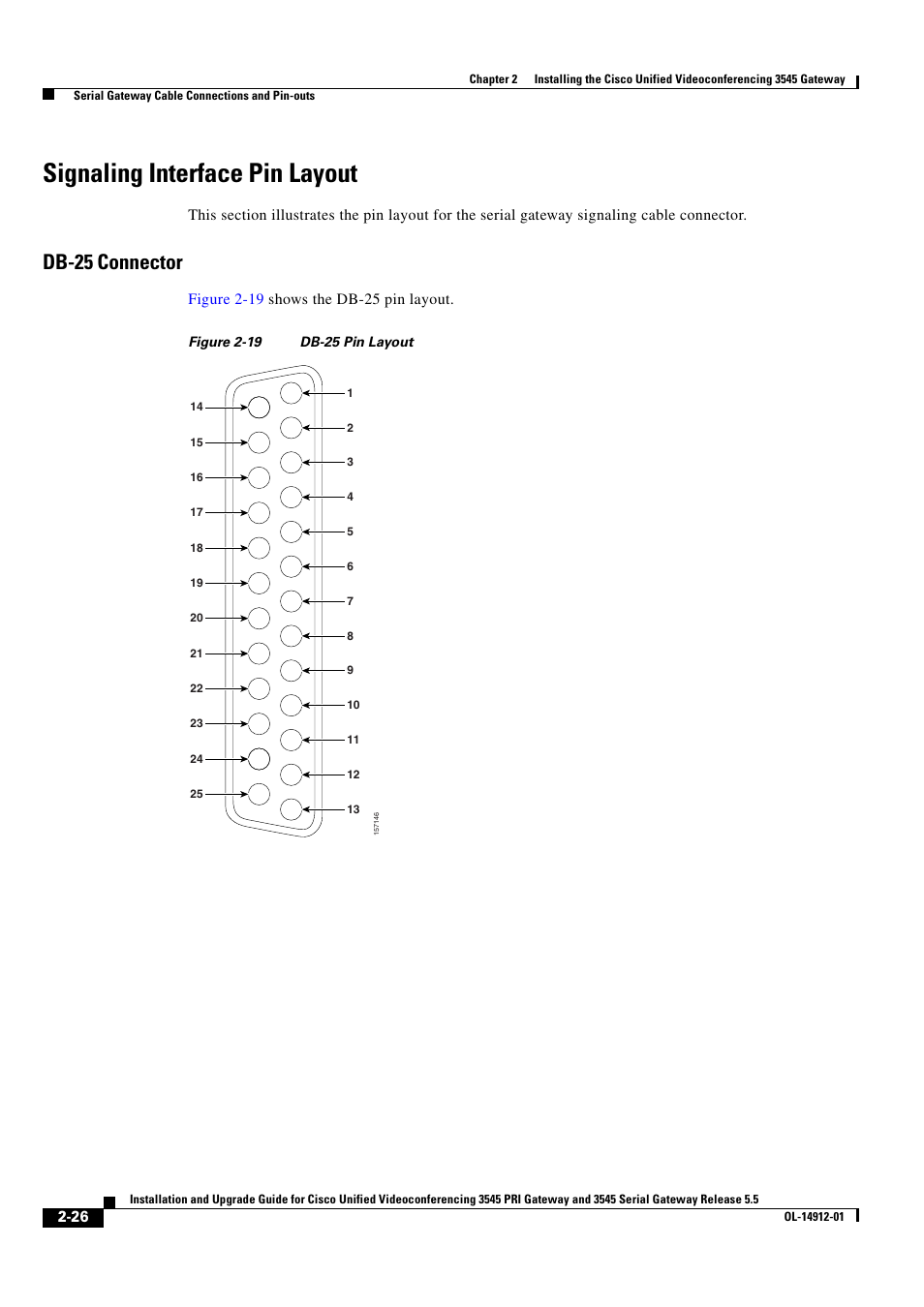 Signaling interface pin layout, Db-25 connector | Cisco 545 Serial User Manual | Page 46 / 74