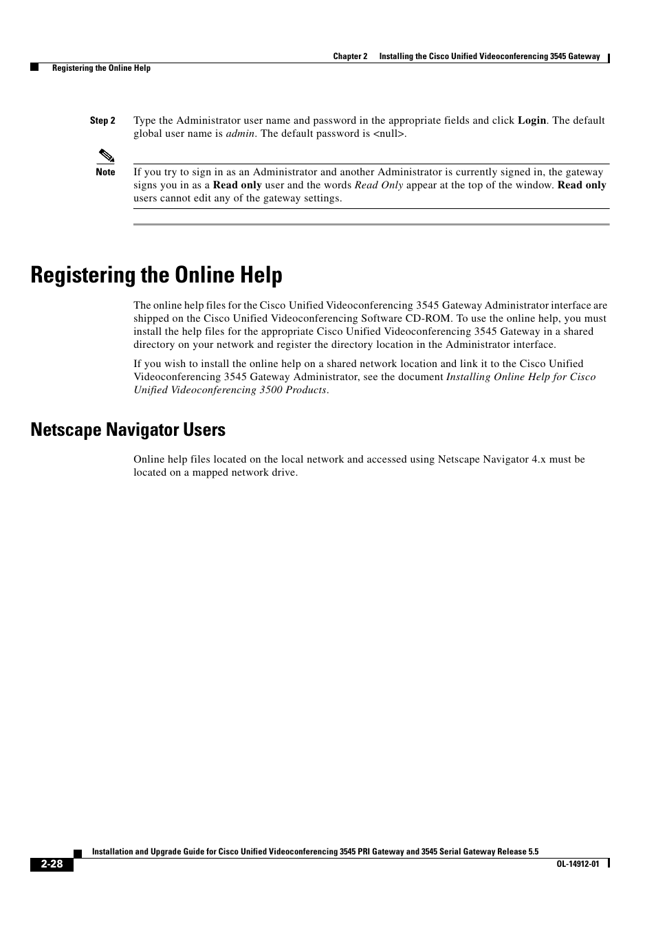 Registering the online help, Netscape navigator users | Cisco 545 Serial User Manual | Page 48 / 74