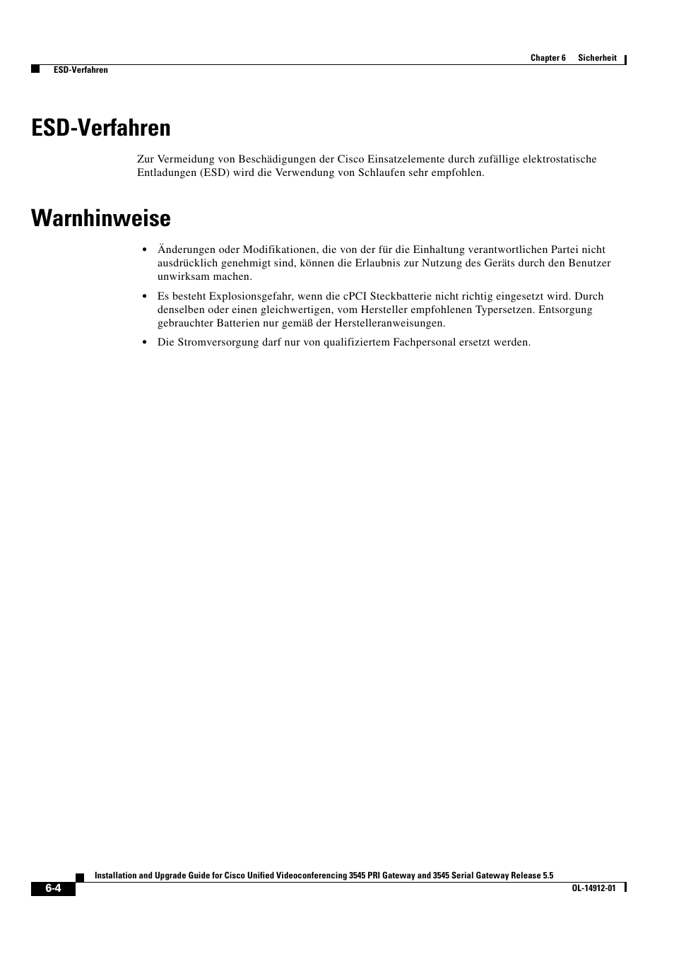 Esd-verfahren, Warnhinweise | Cisco 545 Serial User Manual | Page 62 / 74